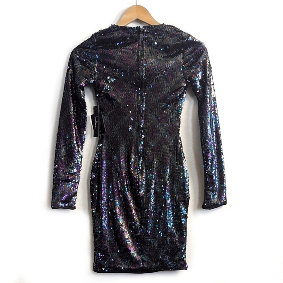 Lulu's Lookin' Slick Black Multi Sequin Long Sleeve Bodycon Dress - Picture 2 of 14